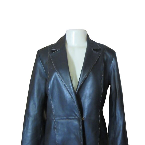 Vintage St John Sport Soft Black Leather Jacket In Size P - Picture 2 of 10